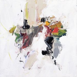 Abstract painting; whites, reds, yellows