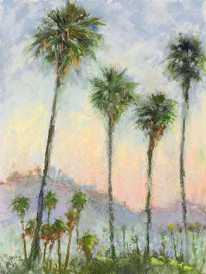 Sunset and palm trees painting