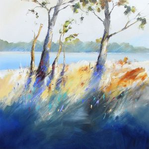 Trees, lake painting