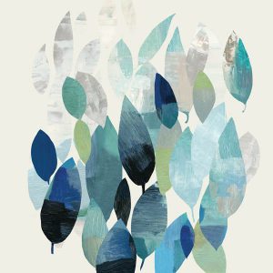 Abstract leaves painting, blues and greens