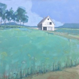 Abstracted landscape with farmhouse painting